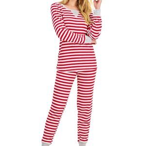 Family Pajamas Womens Matching Striped Waffle-Knit Pajama Set